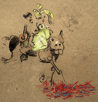 Musician and muse on horse